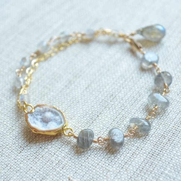 Labradorite Bracelet in Gold with Geode Center - Hand Made in Canada - Picture 4 of 9